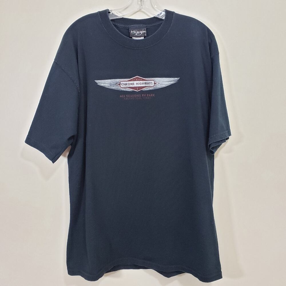 Vintage Huge Chrome highways - All seasons RV park graphic‎ t-shirt men's XL